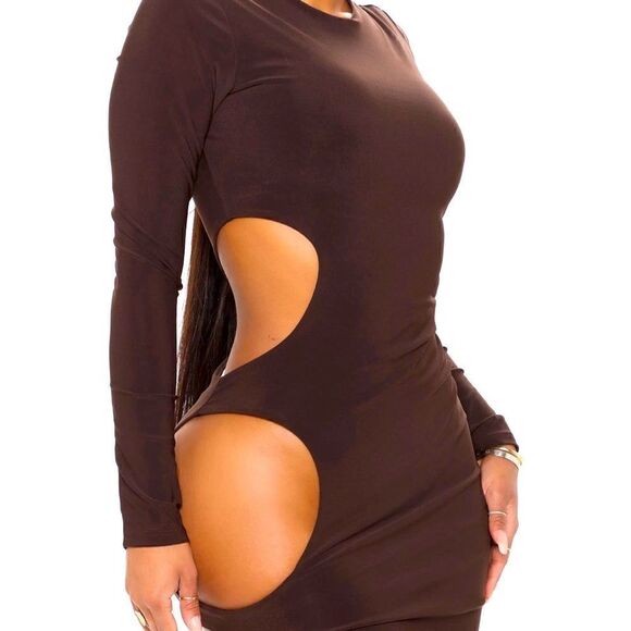 đRocking BodyâCutâOutâMidiâDressâ-âBrown - Picture 2 of 4